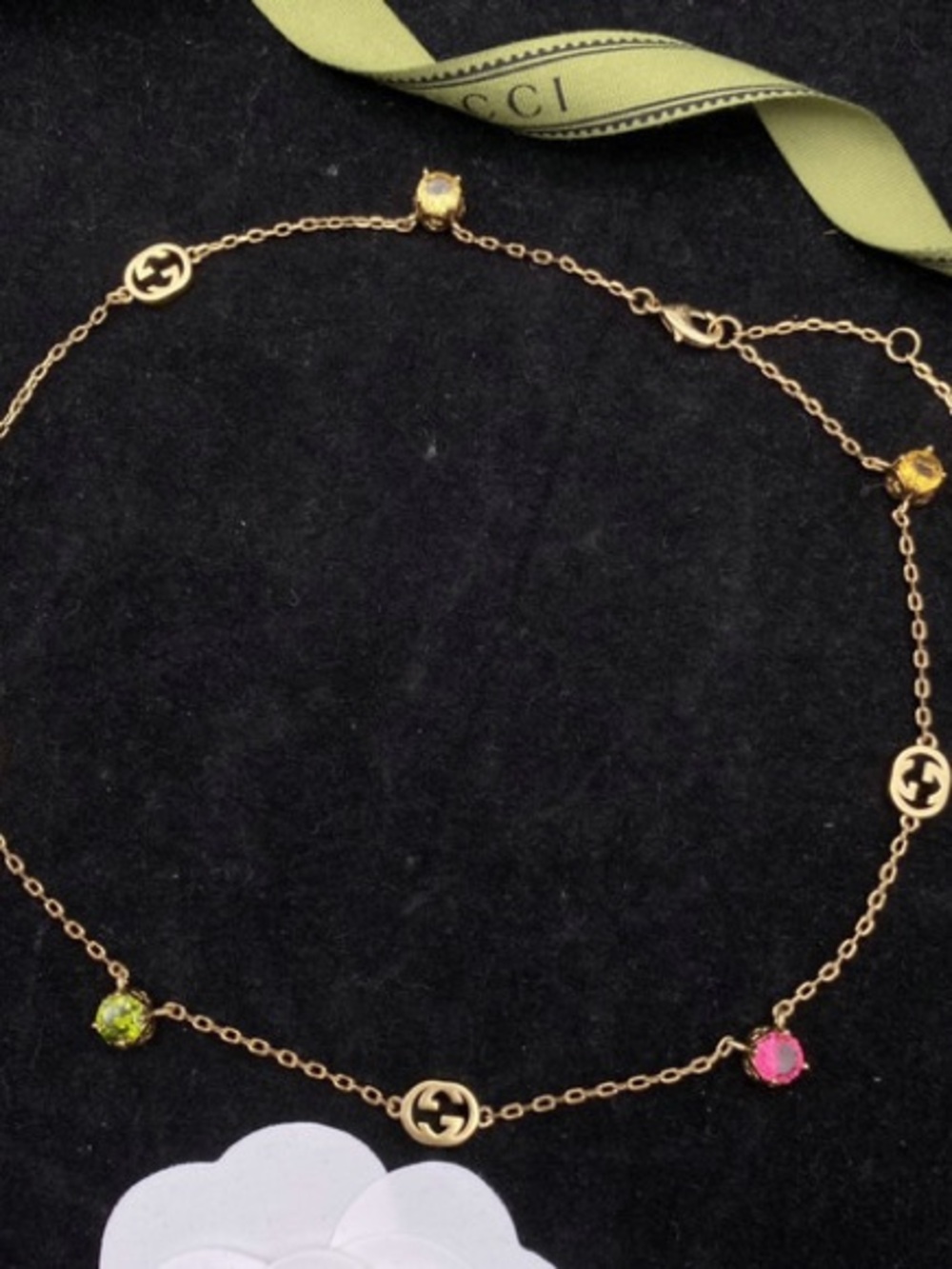 Fashion Jewelry Gold Tone Necklace with Pink, Green & Purple Stones